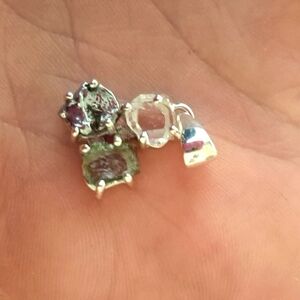 Natural Moldavite, Herkimer Diamond, and campo Cielo meteorite pendant